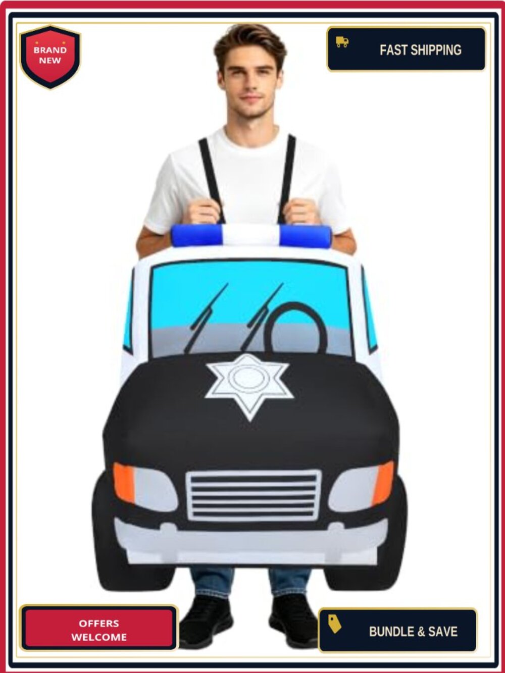 Adult Inflatable Police Car Costume Blow Up Suit Funny Halloween Cosplay Party